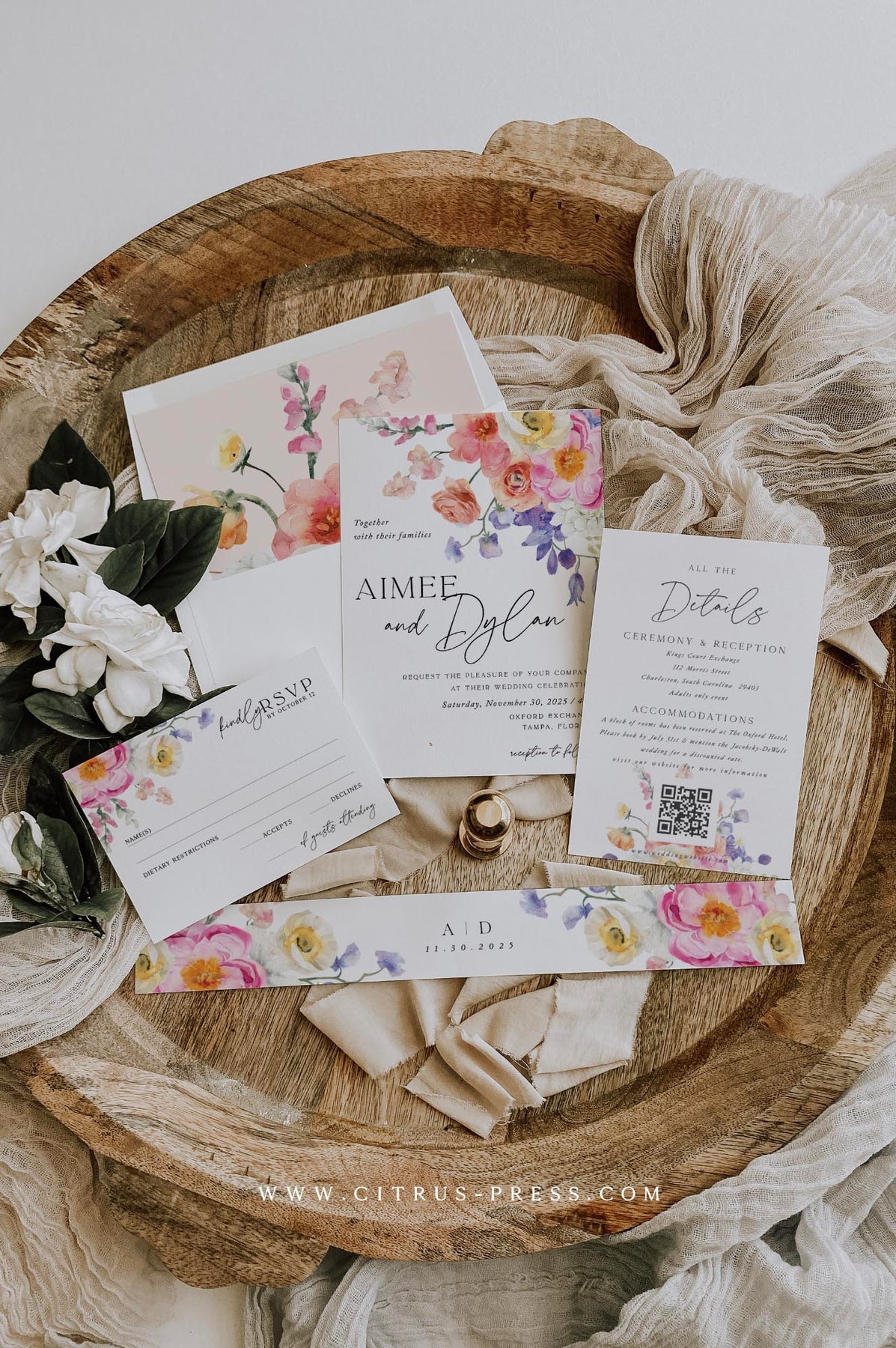 Floral Wedding Invitation Suite | Printable Template