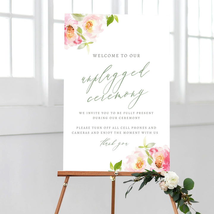Unplugged Sign | Blush Floral | Printable Template