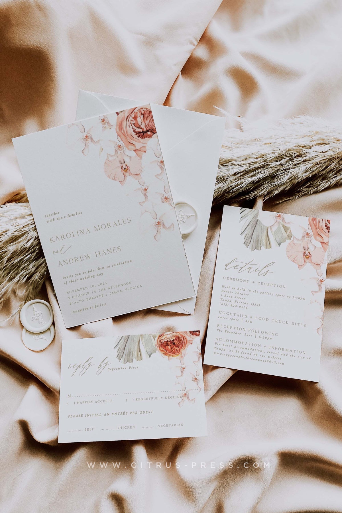 Orchid Tropical Wedding Invitation | Pdf Diy Template