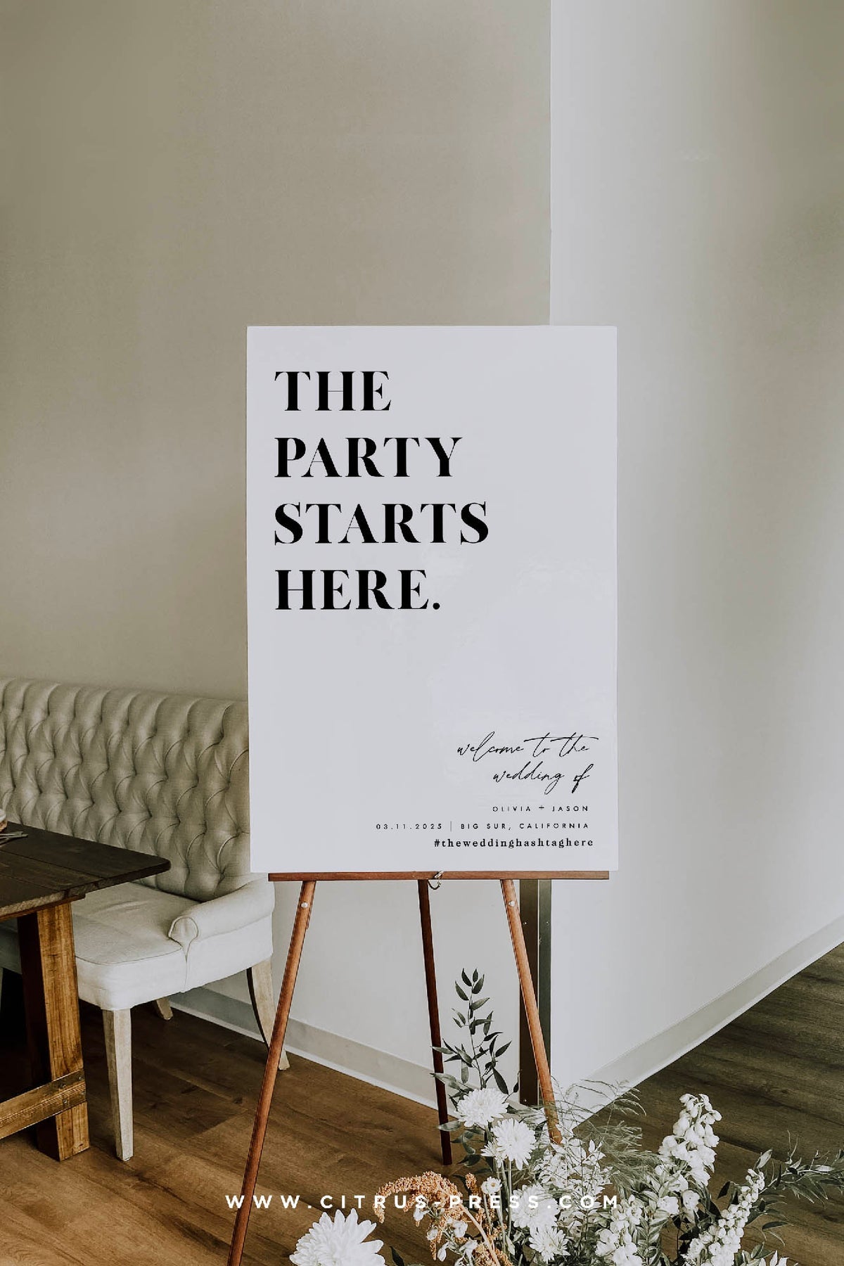 Party Starts Here Welcome Sign Wedding Reception | Printable Template