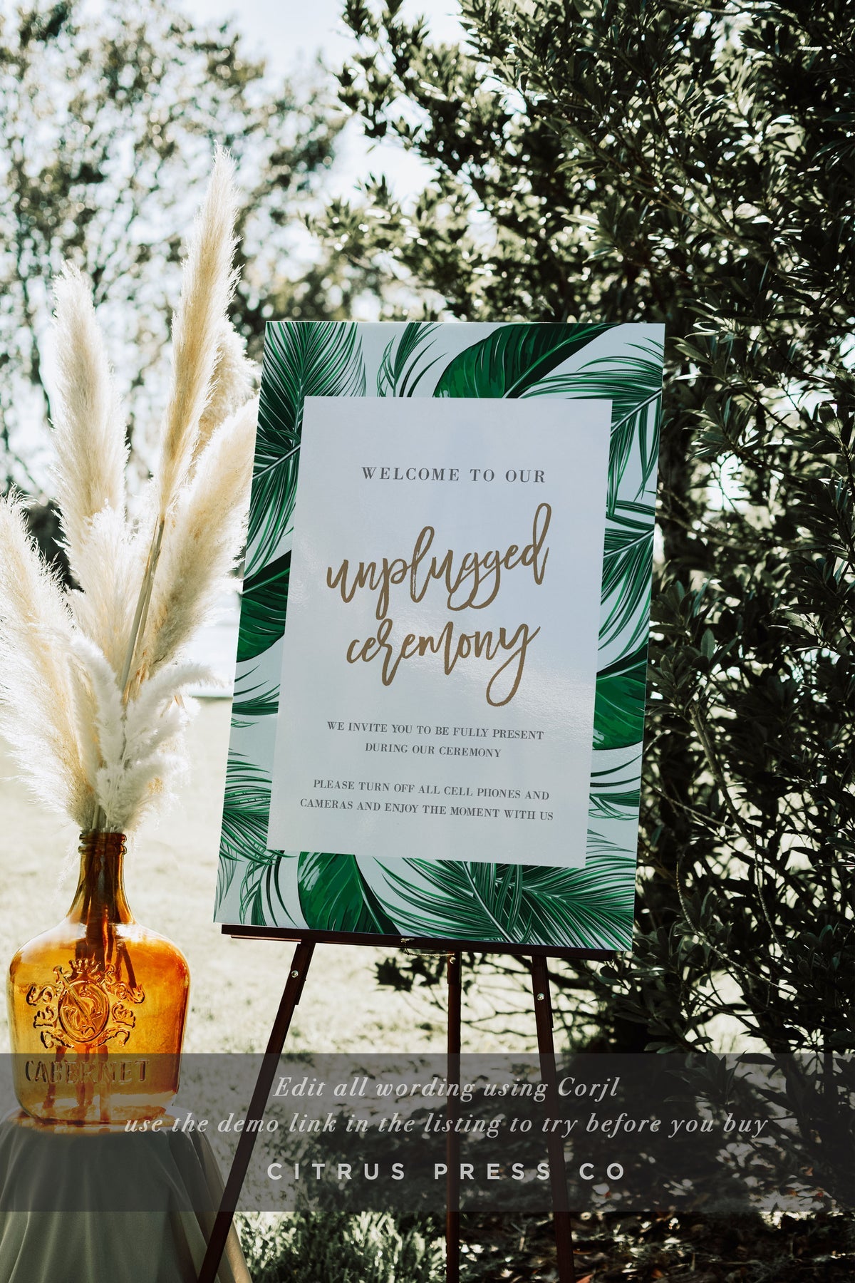 Tropical Wedding Reception Or Ceremony Sign | Wedding Unplugged Sign Printable Template