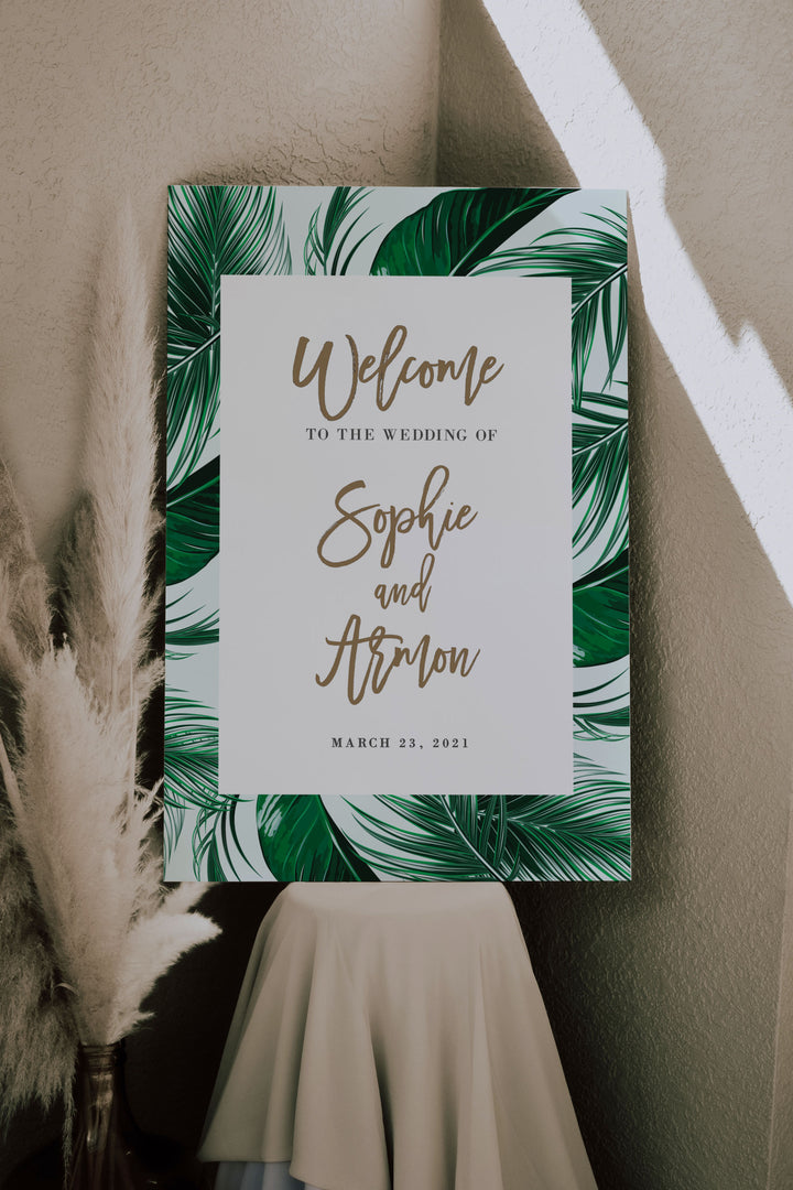 Wedding Reception Or Ceremony Sign | Wedding Welcome Sign | Tropical Beach Design | Pdf Diy Editable Template | $15