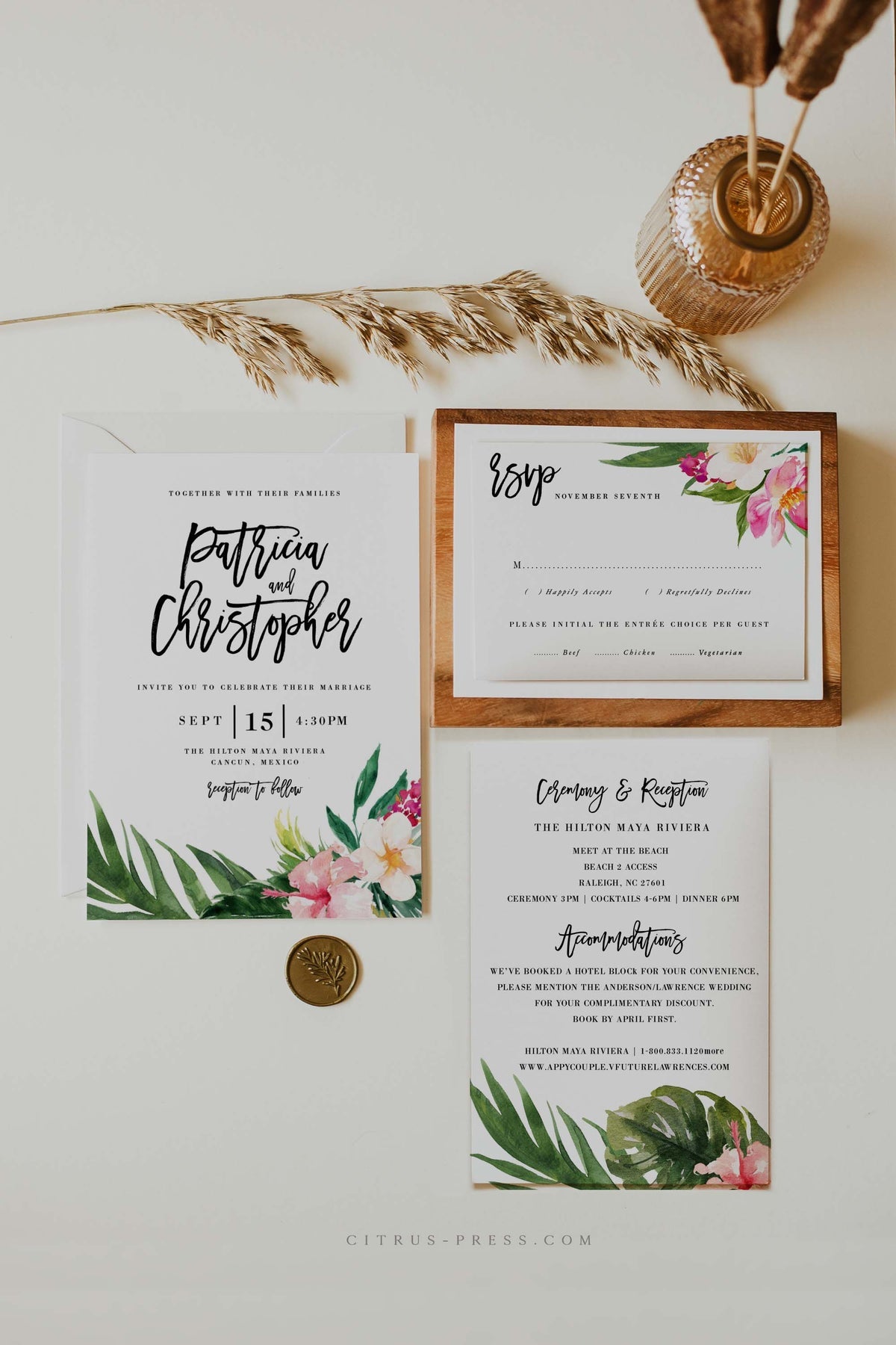Tropical Floral Wedding Invitation | Pdf Template
