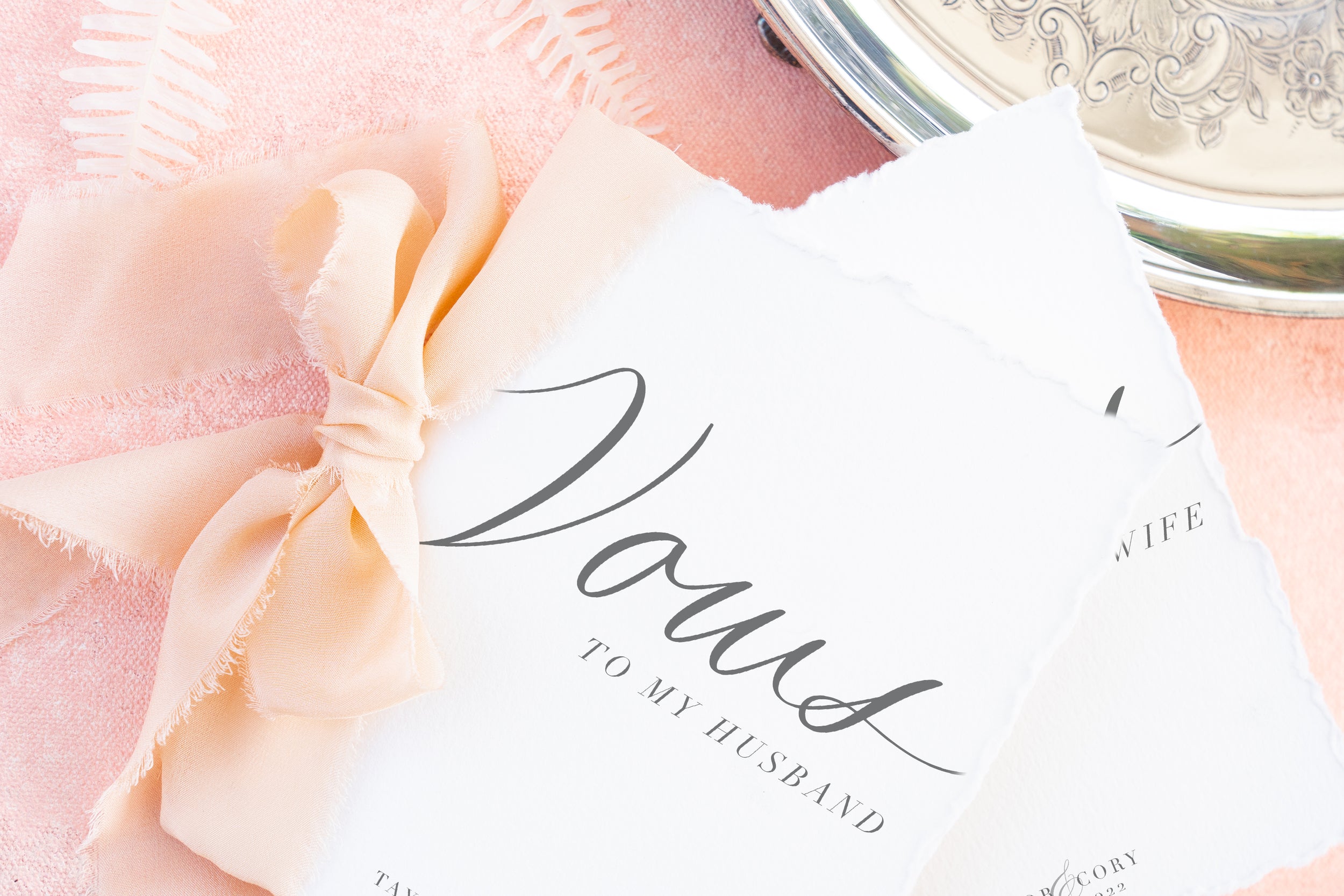 Romantic Handmade Vow Books with Silk Ribbon