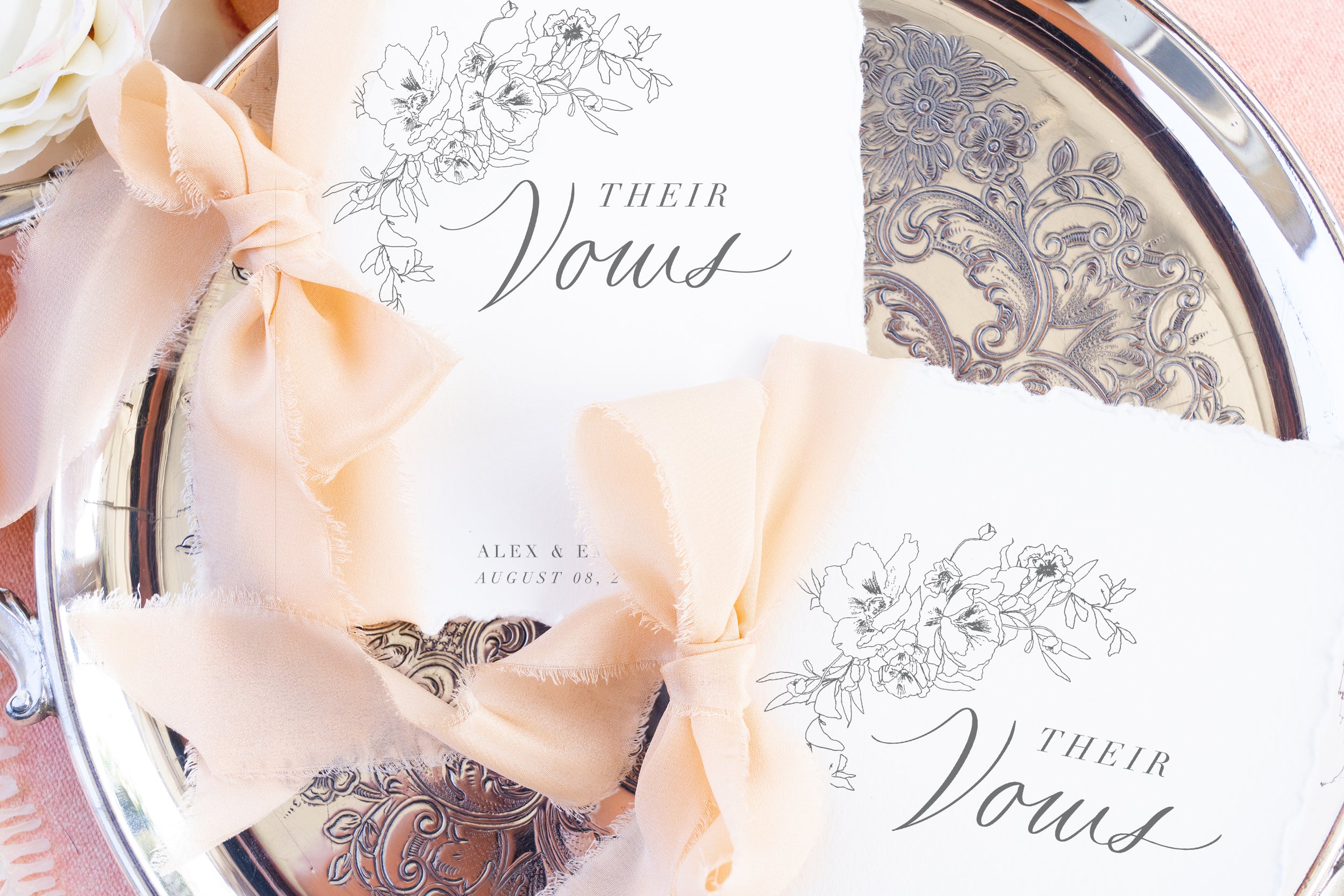 Garden Handmade Vow Books with Silk Ribbon