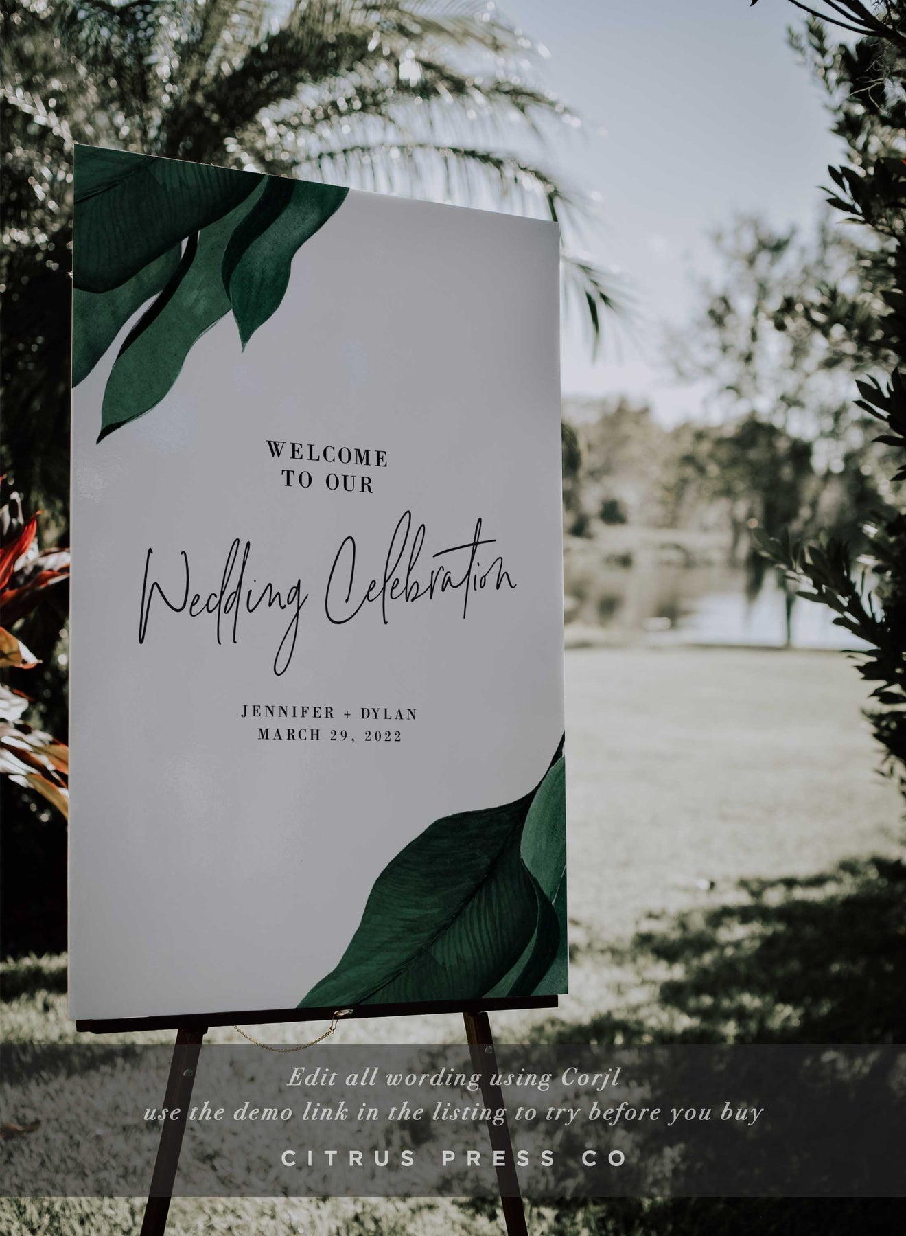 Wedding Reception Or Ceremony Sign | Wedding Welcome Sign | Tropical Design | Pdf Diy Editable Template | $15