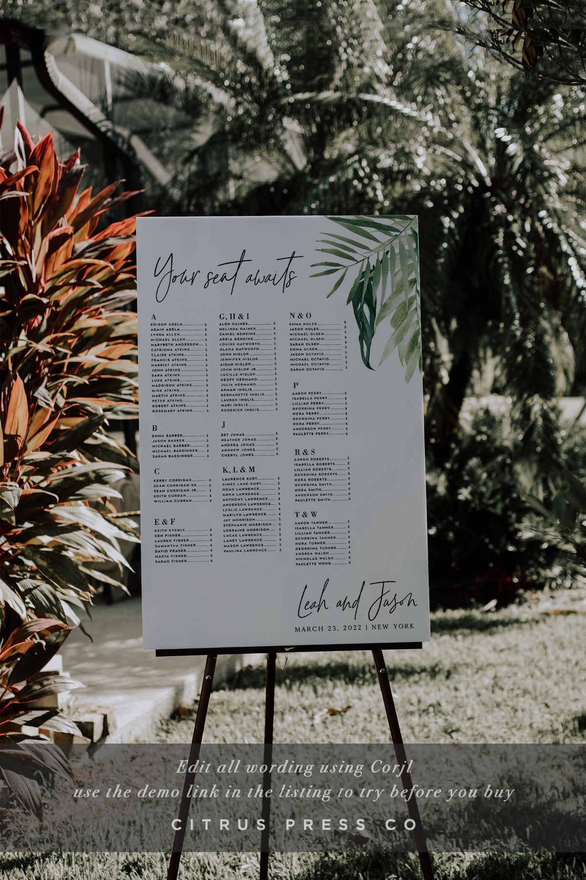 Tropical Wedding Seating Chart | Editable Template