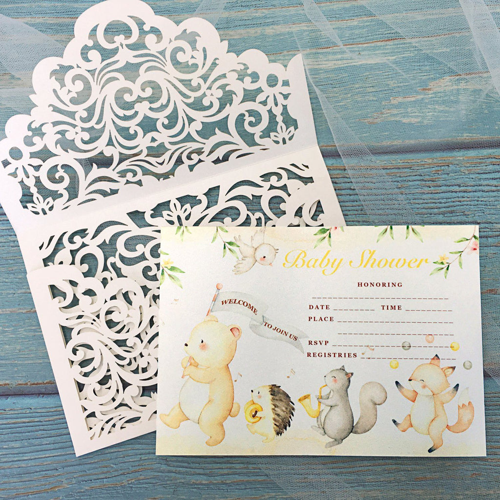 Baby Shower Invitations, Woodland Animals with Envelopes, Blank Fill in 5x7 Cards, Perfect for Baby Boys and Baby Girls