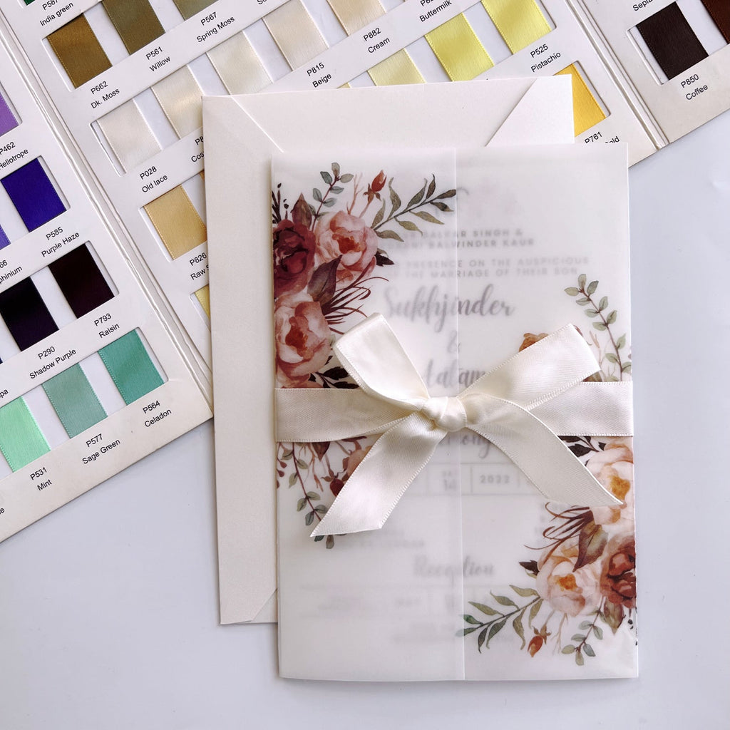 Burgundy Vellum Wedding Invitations with Envelopes, Personalised Elegant Wedding Cards