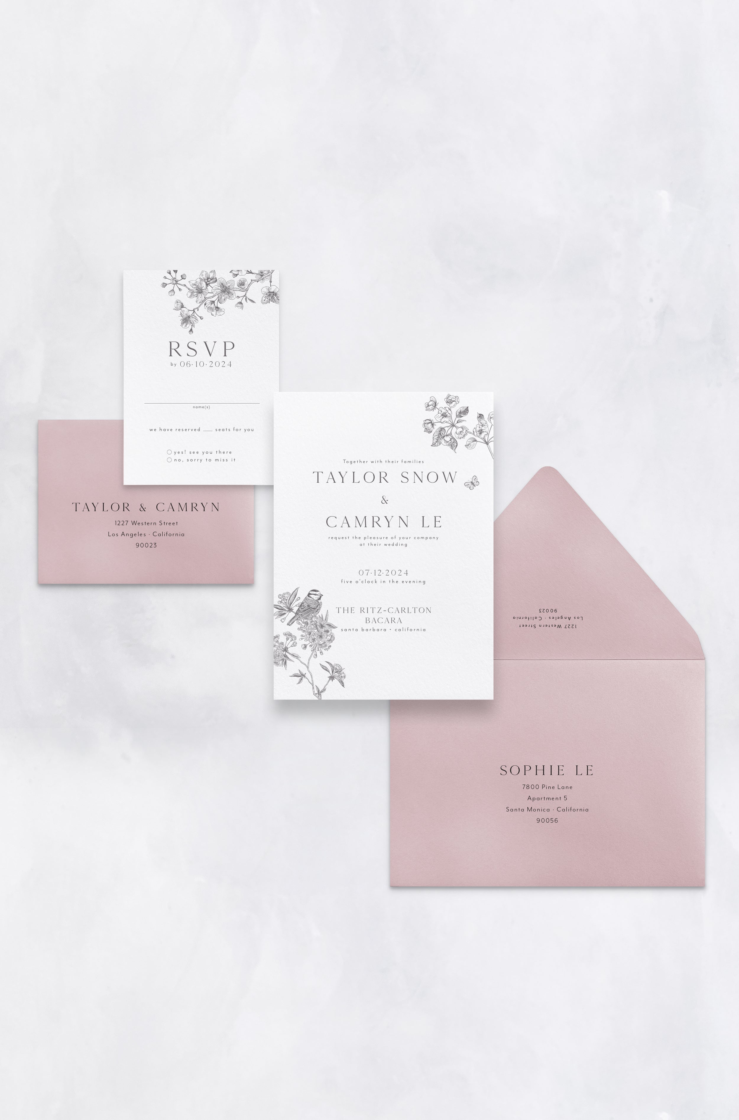 Delicate Birds and Garden Theme Invitation Package