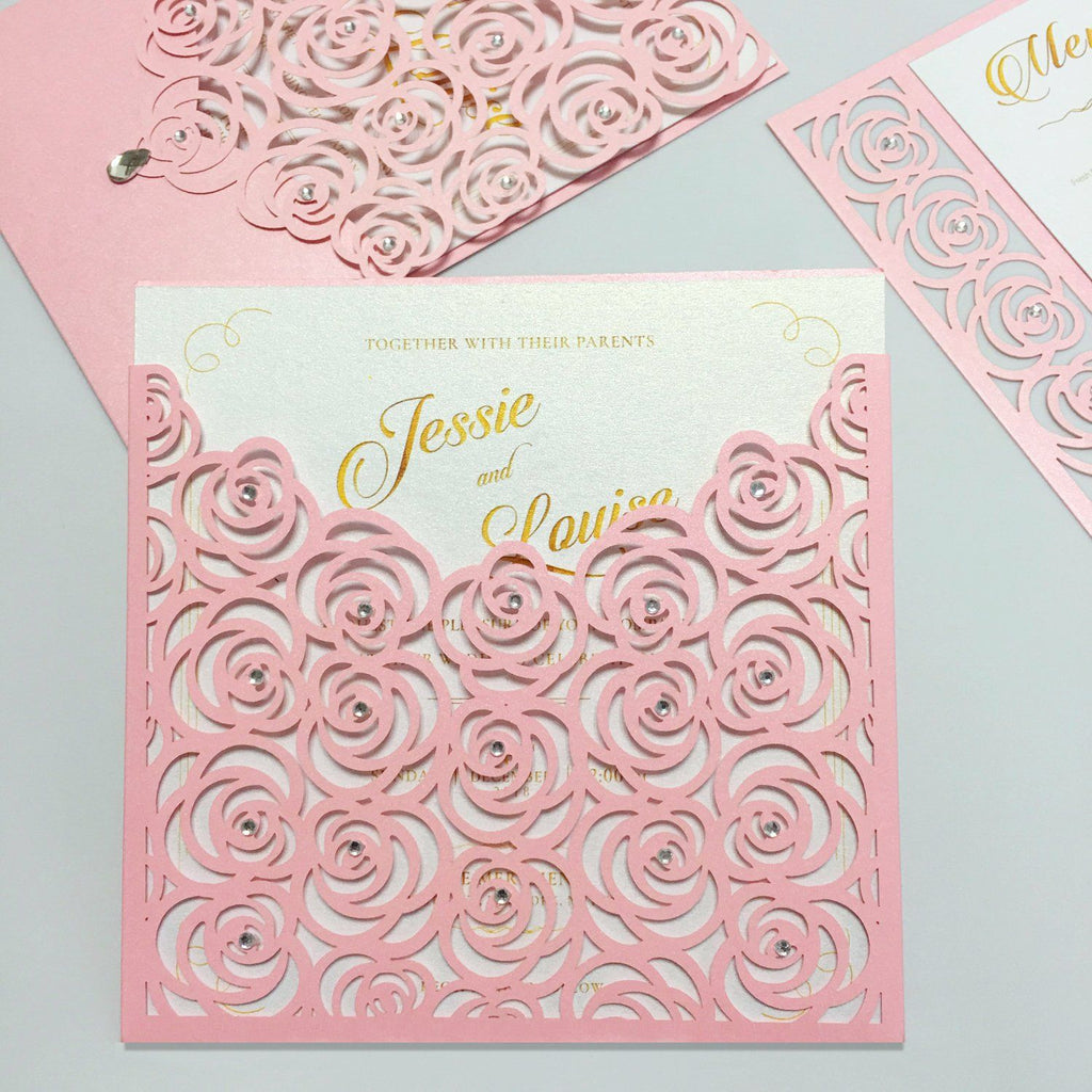 Customized Floral Wedding Invitation Cards With Envelopes and Seals