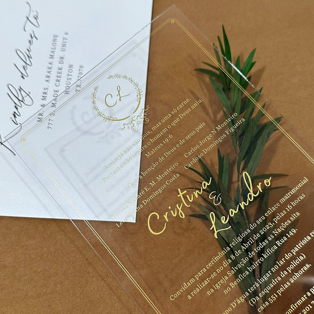 Elegant Acrylic Wedding Invitations, Personalized Wedding Invitation with Gold Foil, Minimalist Gold Acrylic Invites