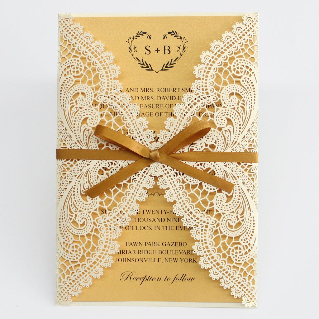 Elegant Golden Invitations for Wedding Vintage Invitations with RSVP Cards