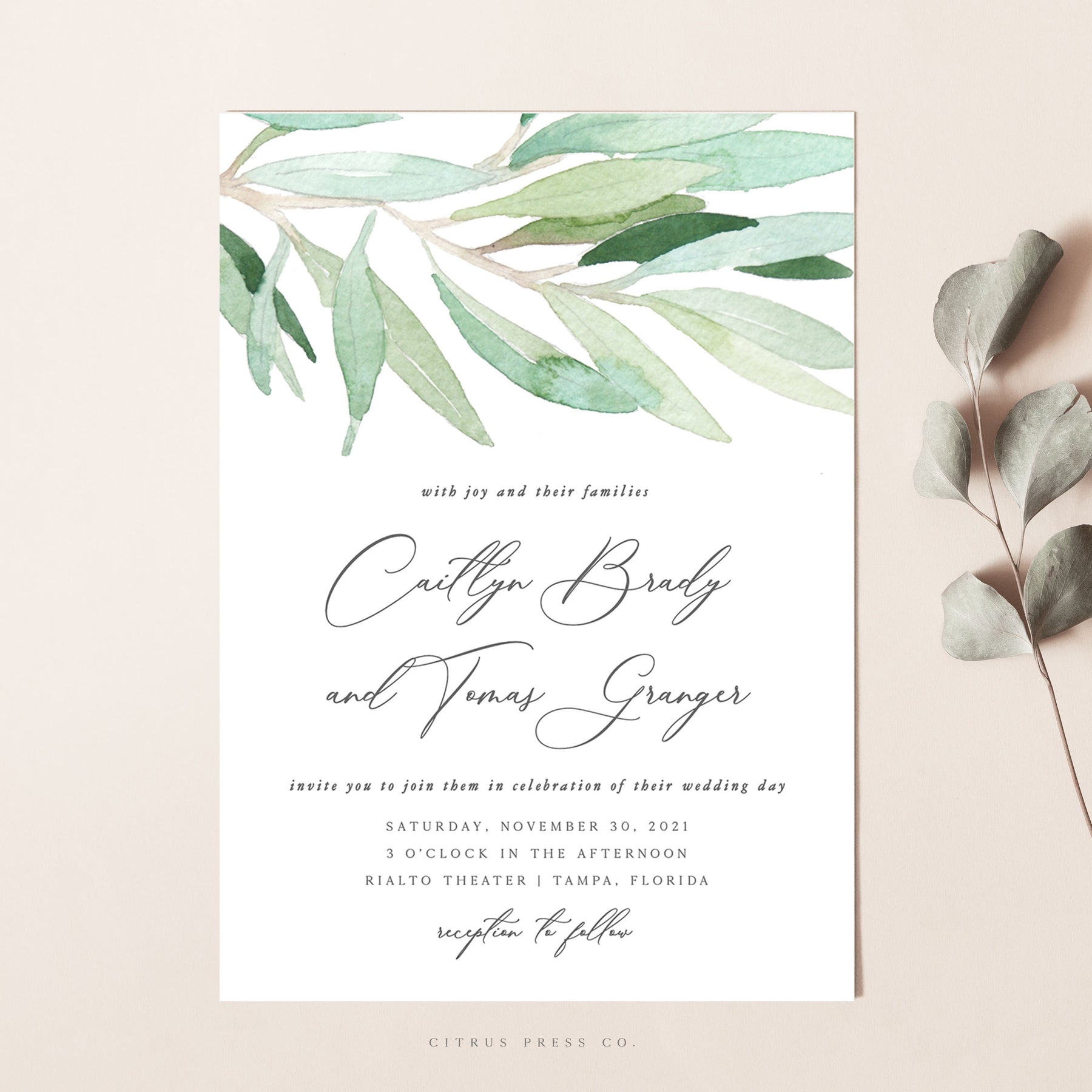 Eucalyptus Wedding Invitation | Pdf Diy Template