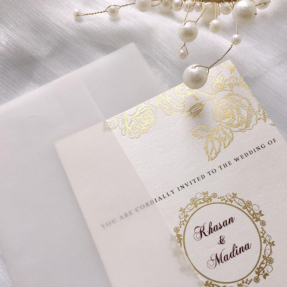 Gold Foil Customized Wedding Invitations with Vellum Paper