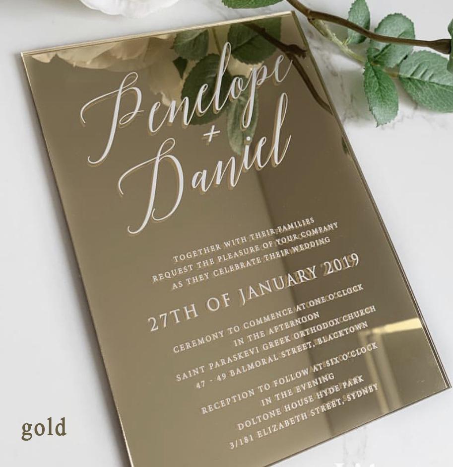 Gold Mirror Acrylic Wedding Invitations Mirror Invitation Card Luxury Wedding Idea