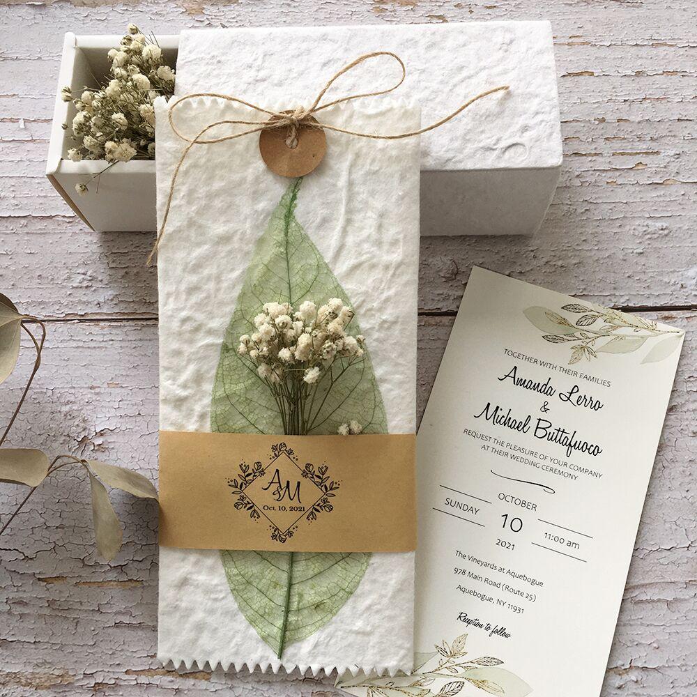 Greenery Wedding Invitation Set, Botanical Veins Wedding Invitations with Baby's Breath Bundle