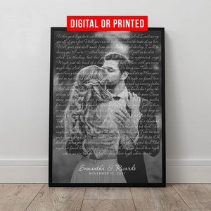 Wedding Song Lyrics with Photo Personalized First Dance Favorite Song Canvas Print 1st Anniversary Custom Sign Framed Christmas Gift