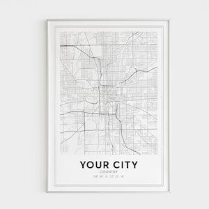 Custom City Map, Any Town, Any City, Personalized Map, Custom Map Print, Custom Map, Your City, Printable Wall Art, Digital Download