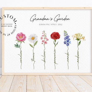 Grandma's Garden Print Personalised Our Family Print Custom Family Art Personalised Gift For Grandma Nana Custom Birth Flower For Grandma