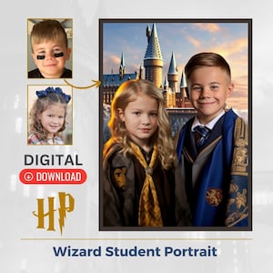 Wizard Student Custom Portrait for couples, family, and friends. Unique birthday, anniversary, or Christmas gift. Gift for her and him.