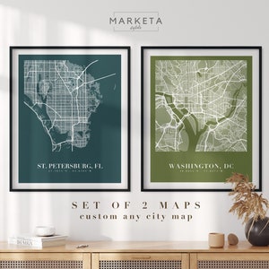 Set Of 2 Custom Maps, City Map Prints, Custom Map Print, Custom Any Location, Personalized Map Print, City Poster Wall Art, City Map Gift
