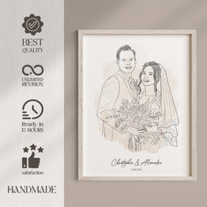 Custom Couple Line Drawing, Personalized Wedding Anniversary Gift