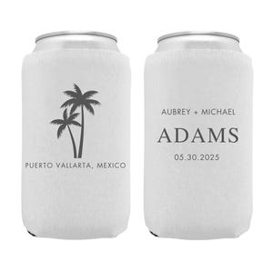 Custom Wedding Can Coolers | Beach Theme Can Coolers, Personalized Wedding Can Coolers, Design 28, Personalized Can Holder, Wedding Favors