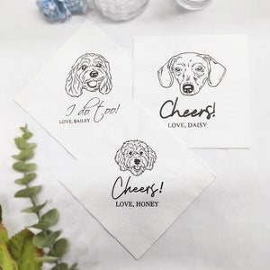 Custom Illustrated Dog Wedding Napkins, Personalized Pet Cocktail Napkins, Pet Wedding Napkins, Dog Cocktail Napkins, Pet Dog Napkins