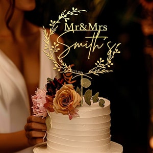 Custom Mr Mrs cake topper, Gold Cake topper for Wedding, Personalized cake topper, Rustic wedding cake topper, Anniversary Cake toppers.