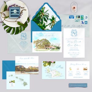 PRINTED Olowalu Plantation House Maui Hawaii Destination Wedding Invitations Hawaiian Wedding Watercolor Illustrations - DEPOSIT ONLY
