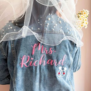 Custom Embroidered Bride Jean Jacket, Personalized Wedding Gift