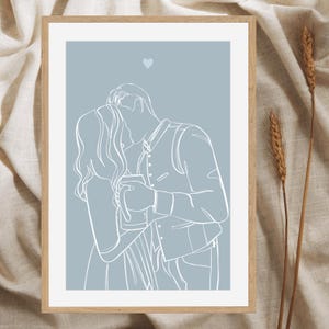 Custom Couple Line Art Portrait, Personalized Anniversary Gift (Digital File)