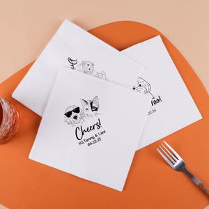 Custom Paper Napkins | Personalized Pet Napkins | Hand-Drawn Pet Napkins | Custom Pet Wedding Napkins | Wedding Napkins | Dog Napkins