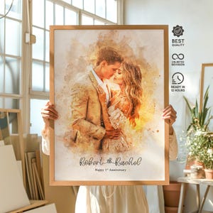 Custom Watercolor Couple Portrait: Anniversary Wedding Keepsake