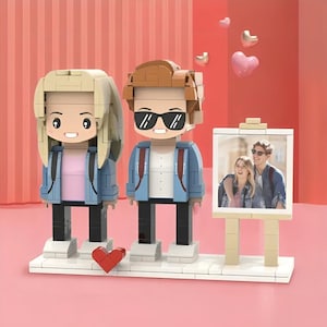 Custom 2 Person Brick Figures with Engraved Frame, Personalized Building Block Gift, Unique Keepsake for Couples & Best Friends