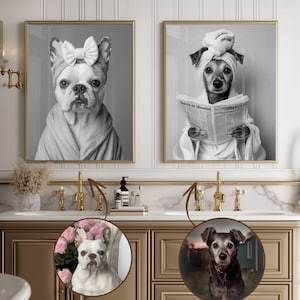 Custom Pet Portrait Photo Funny Bathroom Art Dog Reading Newspaper on Toilet Dog Wall Art Dog in Toilet Pet in Bathtub Personalized pet gift