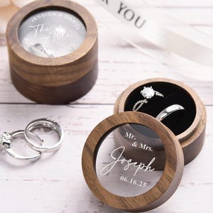 Personalized Walnut Wedding Ring Box: Engraved Acrylic Engagement Gift