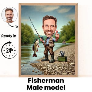 Custom Fisherman Cartoon Portrait, Gift for Fisher, Fisherman Caricature, Fisher Cartoon, Custom Caricature, Fisher Caricature from Photo