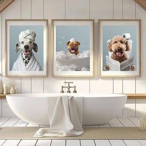 Custom Pet Portrait, Dog Bathroom Art, Funny Bathroom Poster, Dog in Toilet, Dog Reading Newspaper on Toilet, Pet Owner Gift