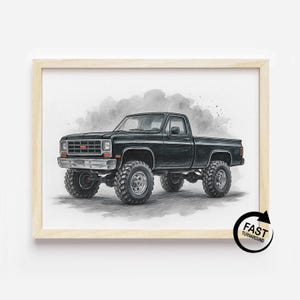 Custom Classic Truck Portrait: Watercolor Oil Style Art, Vintage Pickup Illustration