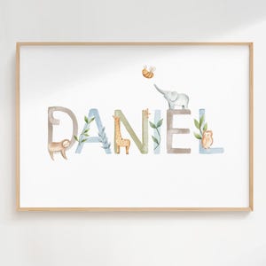 Custom nursery name print, Baby name wall art, Safari nursery print, Safari animal prints, Safari Animal nursery name print, Personalized