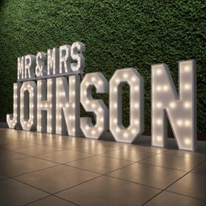 MR & MRS Custom Marquee Sign - 4ft/3ft LED Wedding Last Name Sign - Bride Groom Decor - Anniversary Gift - Light Up Family Name