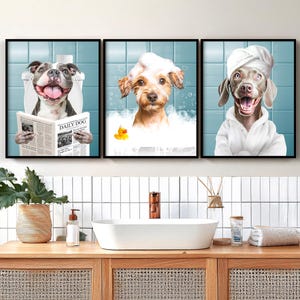 Custom Dog Portrait from Photo, Funny Dog Bathroom Art, Dog Reading Newspaper Poster, Pet Wall Decor, Digital or Framed Gift