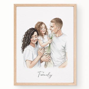 Custom Hand-Drawn Painting from photo, Custom Watercolor Family Portrait from photo, Personalized Mother Father gift, Gift from Daugther