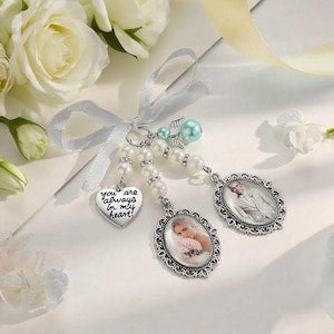 Personalized Memorial Bridal Bouquet Charm with Photo, Wedding Memorial Photo Charm, Custom Flower Bouquet Photo Charm,In Memory of Love