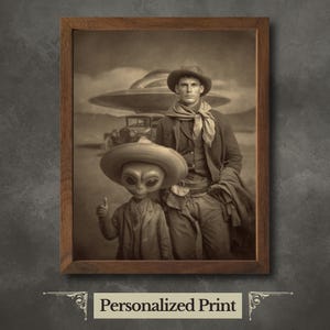 Crashed Alien Portrait Custom Print | Vintage UFO Artwork on Fine Art Paper or Framed