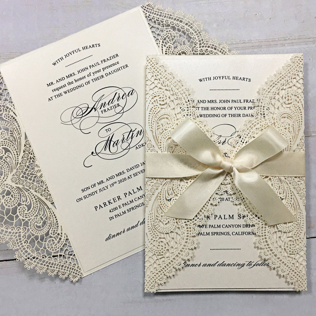 Laser Cutting Wedding Invitations with RSVP Cards Ivory Invitation Cards
