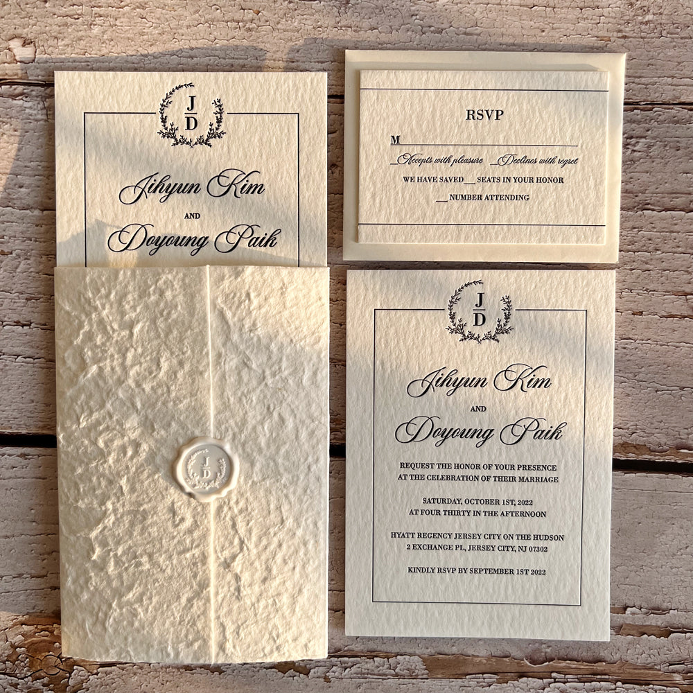 Letterpress Wedding Invitations with RSVP Cards, Vintage Wedding