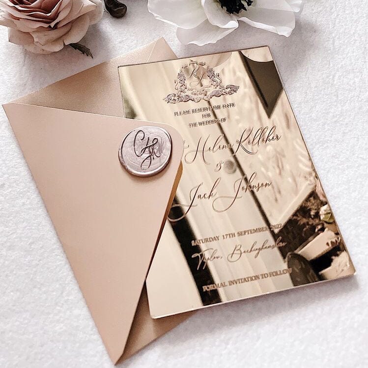 Luxury Rose Gold Mirror Acrylic Wedding Invitations, Personalized Wording